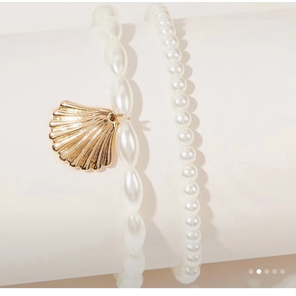 🎁4 for $50🎁 2 piece set pearl stretch shell anklet foot chain jewelry - Picture 2 of 4